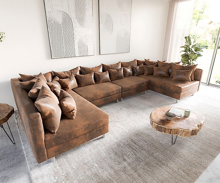 Wohnlandschaft Clovis XL Braun Antik Optik Modulsofa günstig online kaufen
