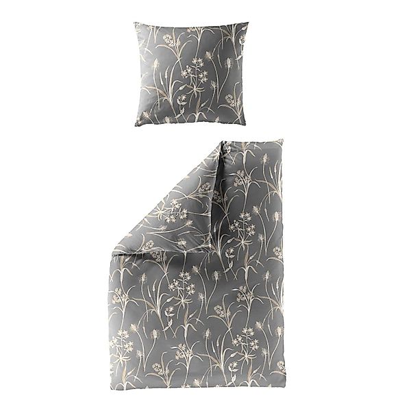 Bettwäsche Bierbaum Mako Satin 3987-80 Blumen Grau Natur Gold 135x200 günstig online kaufen