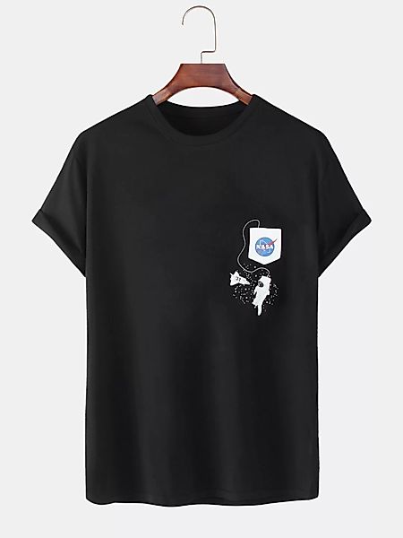 Herren 100% Baumwolle einfarbig Astronaut Print lose lässige T-Shirts günstig online kaufen