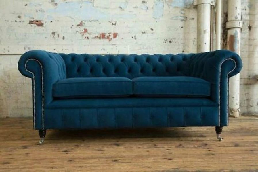 JVmoebel 3-Sitzer Blaue Chesterfield Couch Polster Sitz Garnitur Sofa Stoff günstig online kaufen
