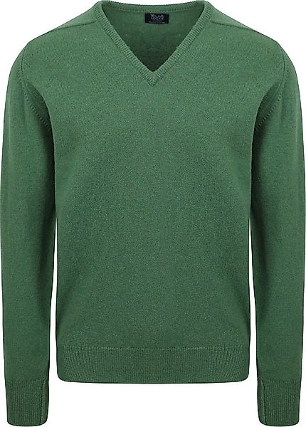 William Lockie V-Ausschnitt Pullover Lammwolle Grün - Größe XXL günstig online kaufen