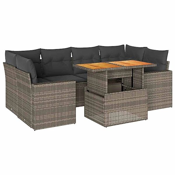 vidaXL 7-Tlg Garten-Sofagarnitur mit Kissen Grau Poly Rattan 3327007 günstig online kaufen