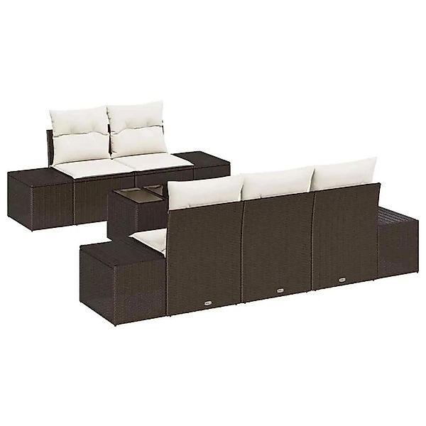vidaXL Gartensofa-set mit Kissen 6-Tlg Braun und Creme Poly-Rattan 3355607 günstig online kaufen