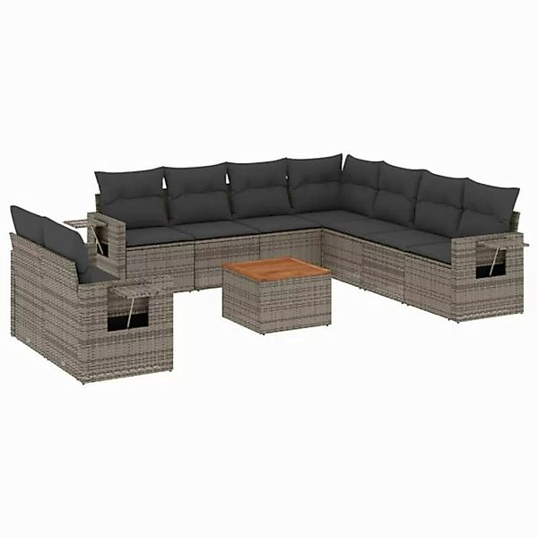 vidaXL Sofaelement 10-tlg. Garten-Sofagarnitur mit Kissen Grau Poly Rattan günstig online kaufen