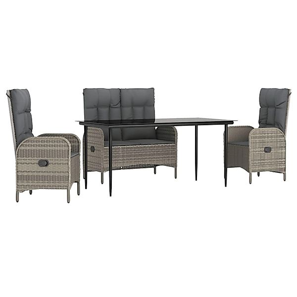 vidaXL 4-Tlg Garten-Essgruppe mit Kissen Grau Poly Rattan 3203503 günstig online kaufen