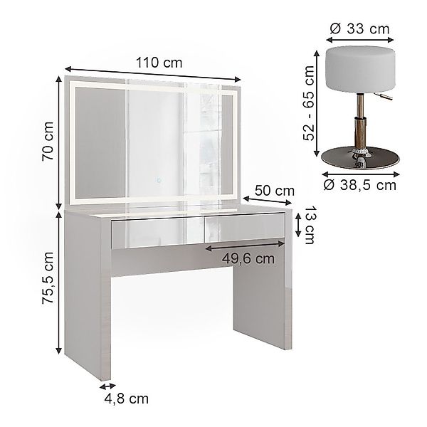 Vicco Schminktisch Annabelle, Weiß Hochglanz/Weiß, 110 günstig online kaufen