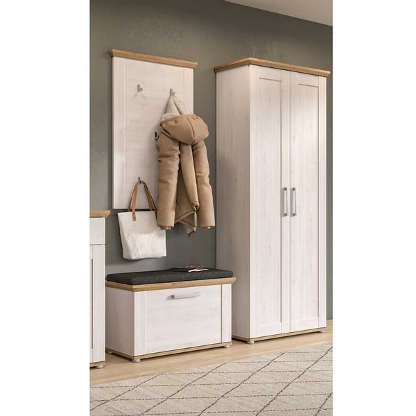 Garderoben Set Dielenmöbel Set in Weiß und Wildeichefarben (dreiteilig) günstig online kaufen