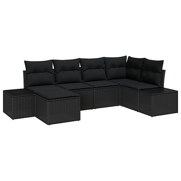 vidaXL Loungesofa 6-teiliges Garten-Sofa-Set mit Kissen Schwarz Poly Rattan günstig online kaufen