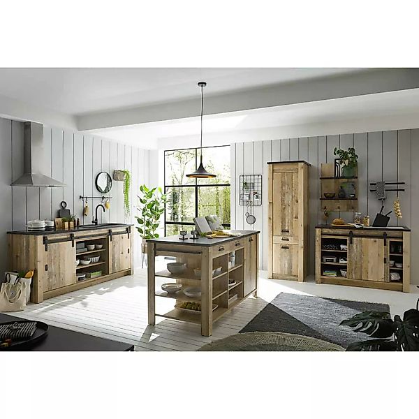Landhausmöbel Küche in Holz verwittert Anthrazit (fünfteilig) günstig online kaufen