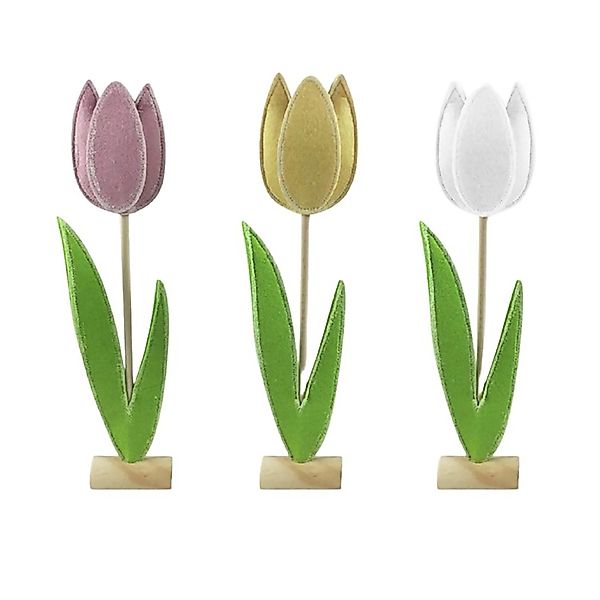 Boltze Dekoaufsteller Tulip 3-fach Sortiert 30 cm x 5 cm x 7 cm Rosa-Weiß günstig online kaufen