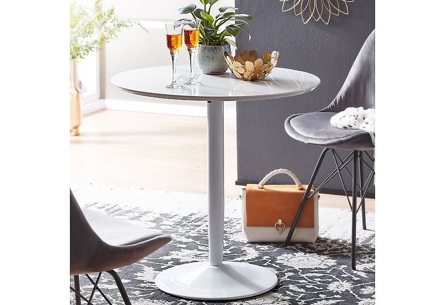 Wohnling Esstisch WL6.504 Rund 75 cm Esszimmertisch Weiß Hochglanz Küchenti günstig online kaufen