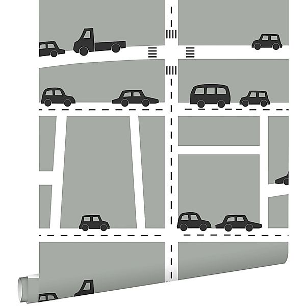 ESTAhome Tapete Autos Grau Schwarz und Weiß 53 cm x 10.05 m günstig online kaufen