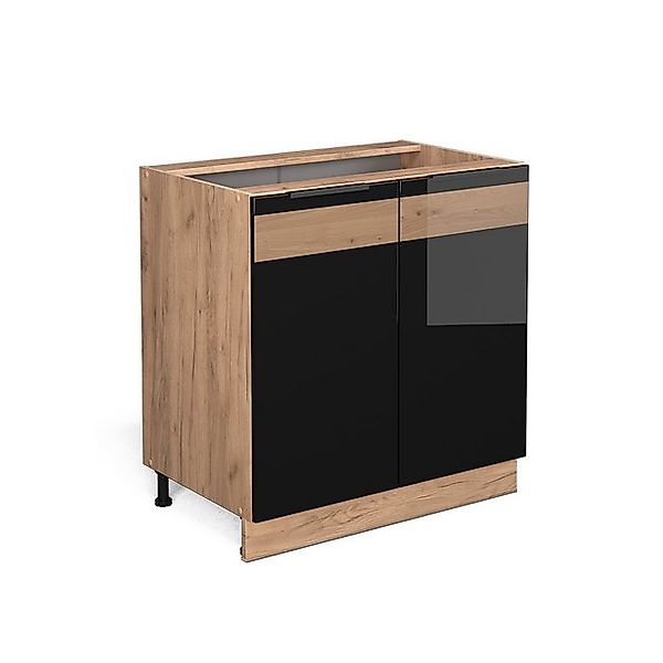 Vicco Spülenunterschrank Fame-Line Schwarz Eiche hochglanz/Goldkraft Eiche günstig online kaufen