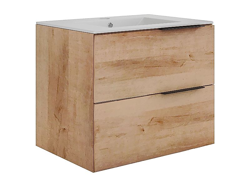 Hängender Badezimmerunterschrank mit Einbauwaschbecken - Heller Naturton - günstig online kaufen