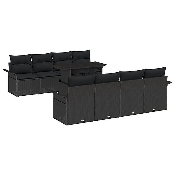 vidaXL Loungesofa 9-teiliges Garten Sofa Set mit Kissen Schwarz Poly Rattan günstig online kaufen