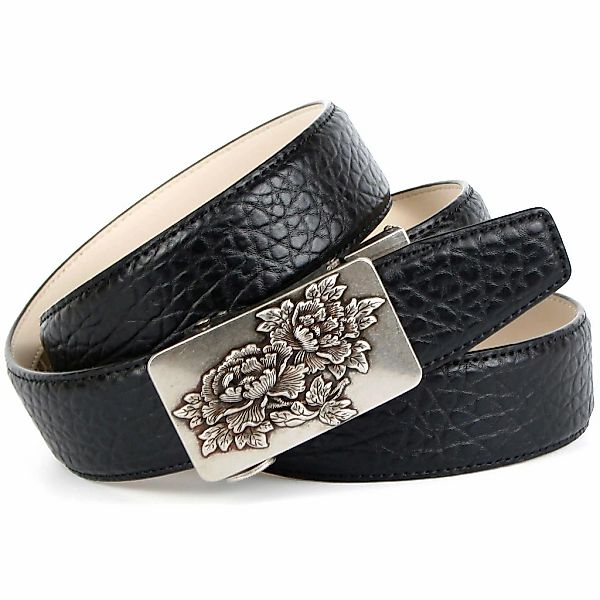 Anthoni Crown Ledergürtel mit geprägt, Antike Schließe mit floralem Motiv günstig online kaufen