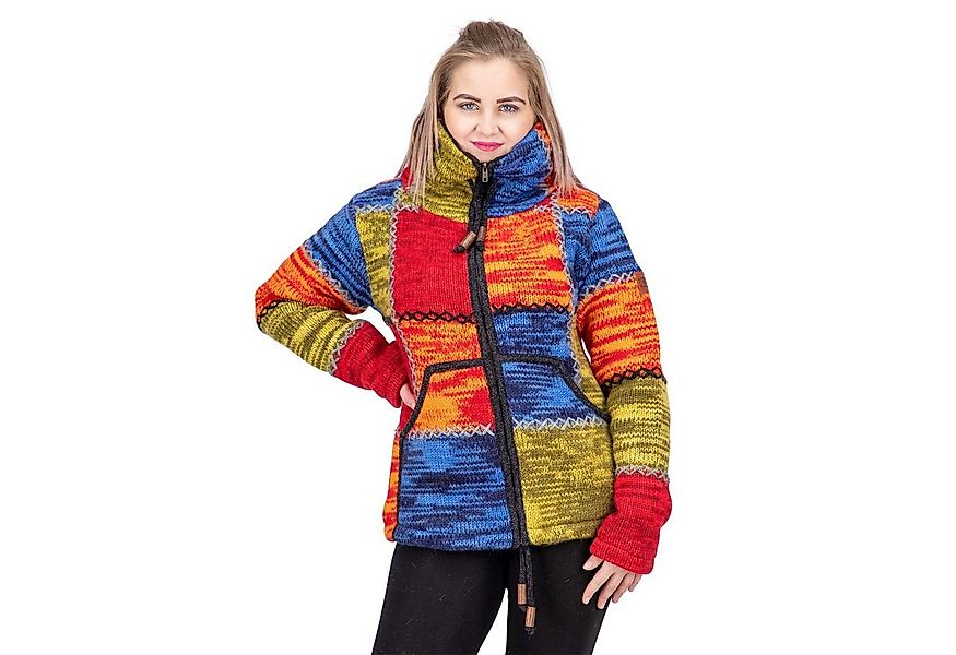 KUNST UND MAGIE Strickjacke Damen Strickjacke Wolle Bunte Patchwork Jacke+F günstig online kaufen