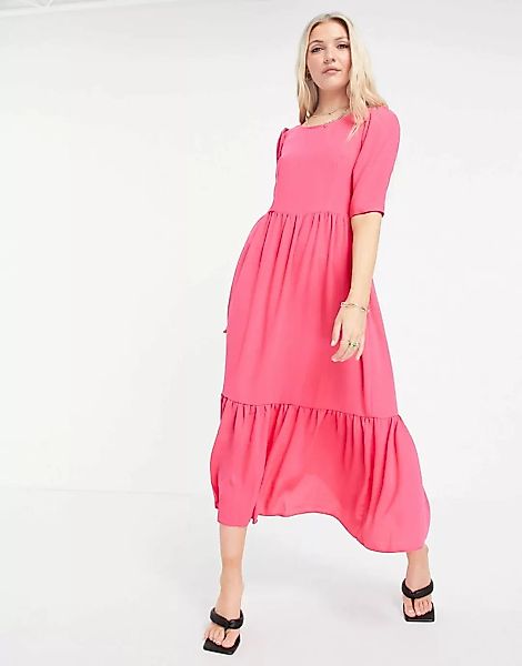 Closet – Gerafftes Kleid mit Puffärmeln-Rosa günstig online kaufen