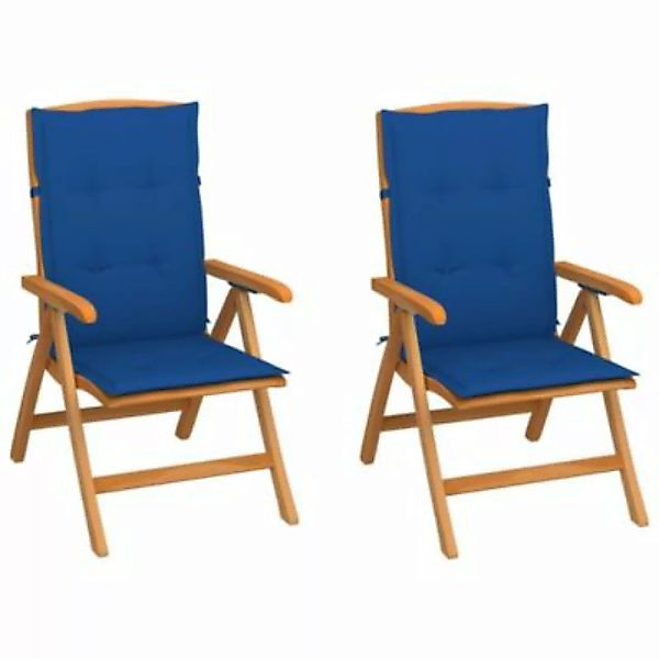 vidaXL Gartenstühle 2 Stk. mit Königsblauen Kissen Massivholz Teak Gartenst günstig online kaufen