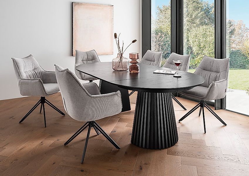 Indoormöbelset Diningsessel Ginosa light grey & Tisch Andria oval Black Oak günstig online kaufen