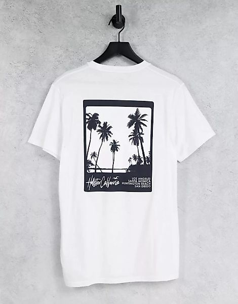 Hollister – T-Shirt in Weiß mit sommerlichem Rückenprint mit Farbverlauf günstig online kaufen