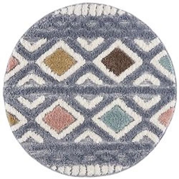 payé Teppich Nara-3382 Hochflor 200x200 cm Rund Pastell-Multi Boho-Rautenmu günstig online kaufen