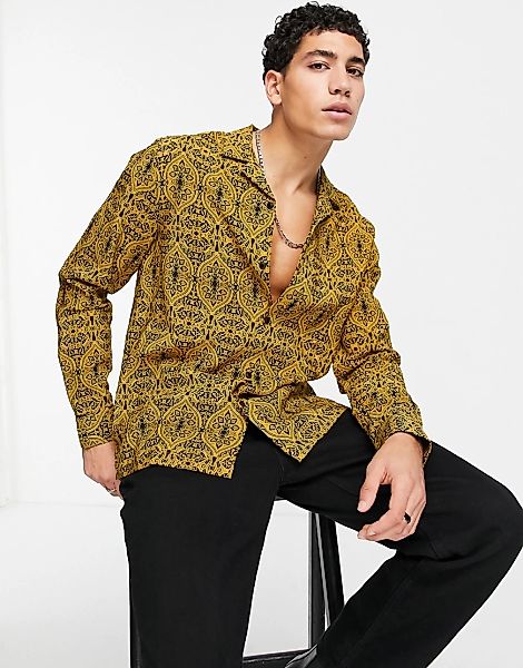 Topman – Hemd in Senfgelb mit Paisleymuster-Mehrfarbig günstig online kaufen