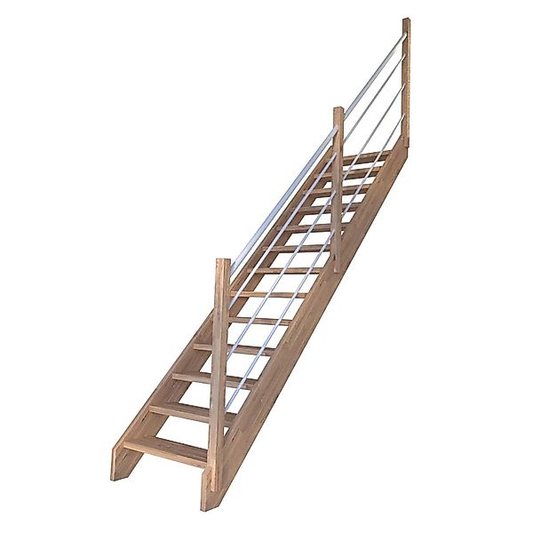 Treppe Mykonos Pro Eiche Ger. 80 cm Holz-Edelstahl-Geländer Weiß R FSC® günstig online kaufen