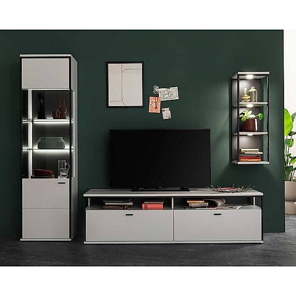 TV Wohnwand weiß modern 199 cm hoch melaminbeschichtet (dreiteilig) günstig online kaufen