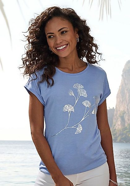 LASCANA Kurzarmshirt "mit schimmerndem Blumenprint" aus elastischer Viskose günstig online kaufen