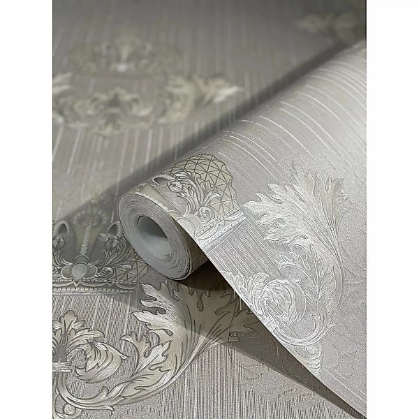 Glööckler Vliestapete Imperial Krone Blattmotiv Wappenoptik Grau günstig online kaufen