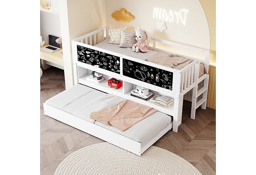 Flieks Kinderbett, Hochbett 90x200cm mit Tafel, Ausziehbett 90x190cm, offen günstig online kaufen