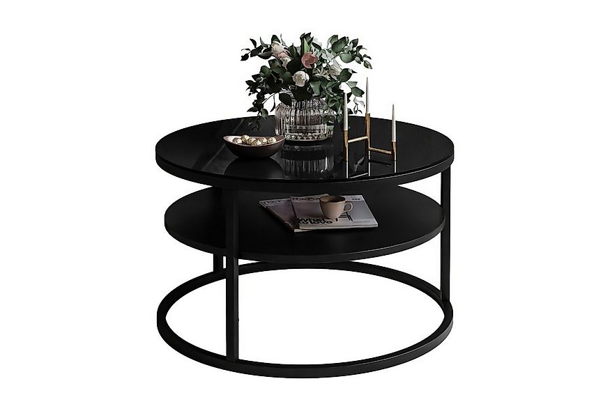 Lookway Couchtisch CIRI GLASS 60 mit schwarzem Gestell und Ablage (1 Tische günstig online kaufen