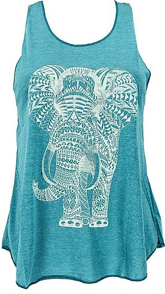 Guru-Shop T-Shirt Tanktop mit Elefant Retrodruck, Yogatop - petrol Festival günstig online kaufen