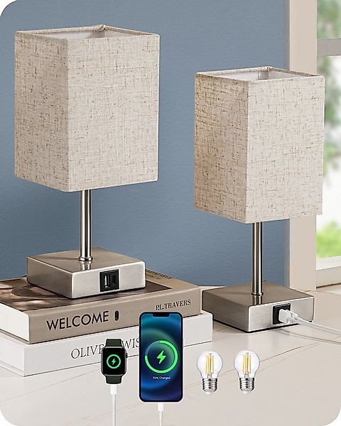 EDISHINE LED Nachttischlampe Touch Dimmbar, 2er-Set Tischleuchten mit USB, günstig online kaufen