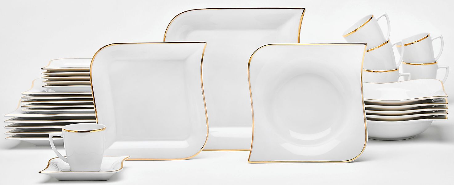 van Well Kombiservice »Geschirr-Set, Service Goldline« geschwungene Form, g günstig online kaufen