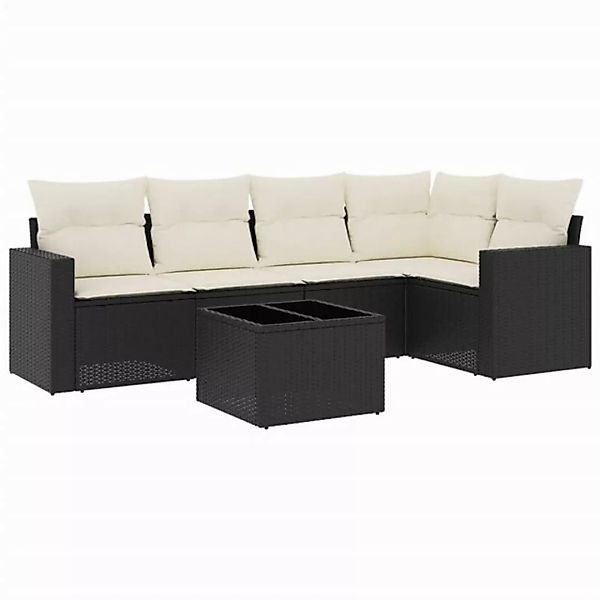 vidaXL Sofaelement 6-tlg. Garten-Sofagarnitur mit Kissen Schwarz Poly Ratta günstig online kaufen