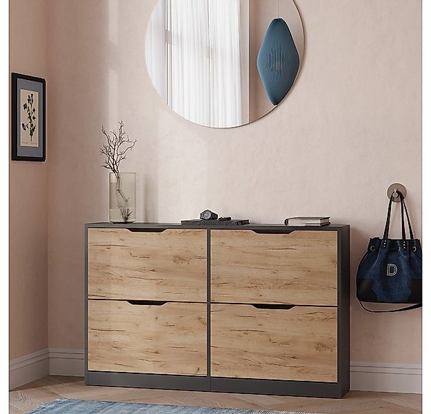 Vicco Schuhkipper Luca, Anthrazit/Goldkraft Eiche, 116.6 x 72.5 cm mit 4 Fä günstig online kaufen