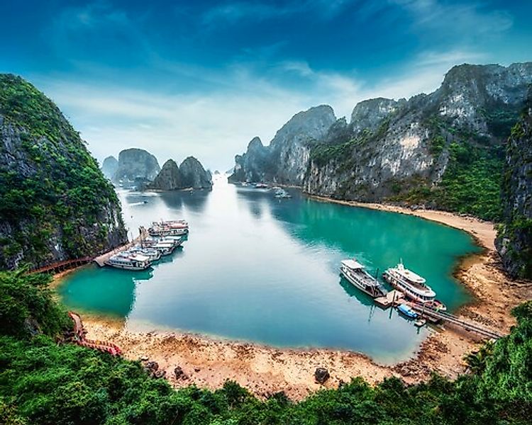 Papermoon Fototapete »BUCHT-VIETNAM MEER SEE FLUSS GEBIRGE WALD HIMMEL SONN günstig online kaufen
