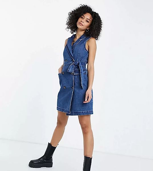 Vero Moda Tall – Ärmelloses, kurzes Jeanskleid in Blau günstig online kaufen