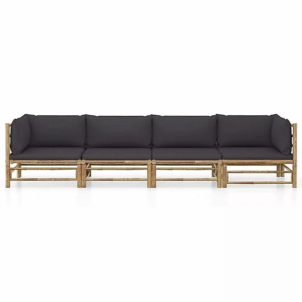 vidaXL 4-tlg Garten-Lounge-Set mit Dunkelgrauen Kissen Bambus Modell 2 günstig online kaufen