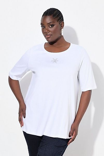 Ulla Popken T-Shirt Pima Cotton Shirt Ziersteine A-Linie Rundhals günstig online kaufen