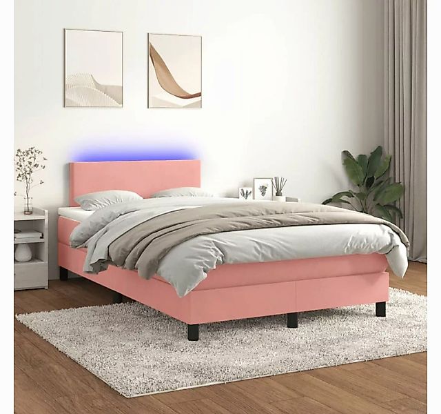 vidaXL Boxspringbett Boxspringbett mit Matratze LED Rosa 120x200 cm Samt Be günstig online kaufen