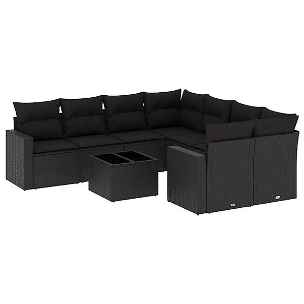 vidaXL 9-Tlg Garten-Sofagarnitur mit Kissen Schwarz Poly Rattan 3251092 günstig online kaufen