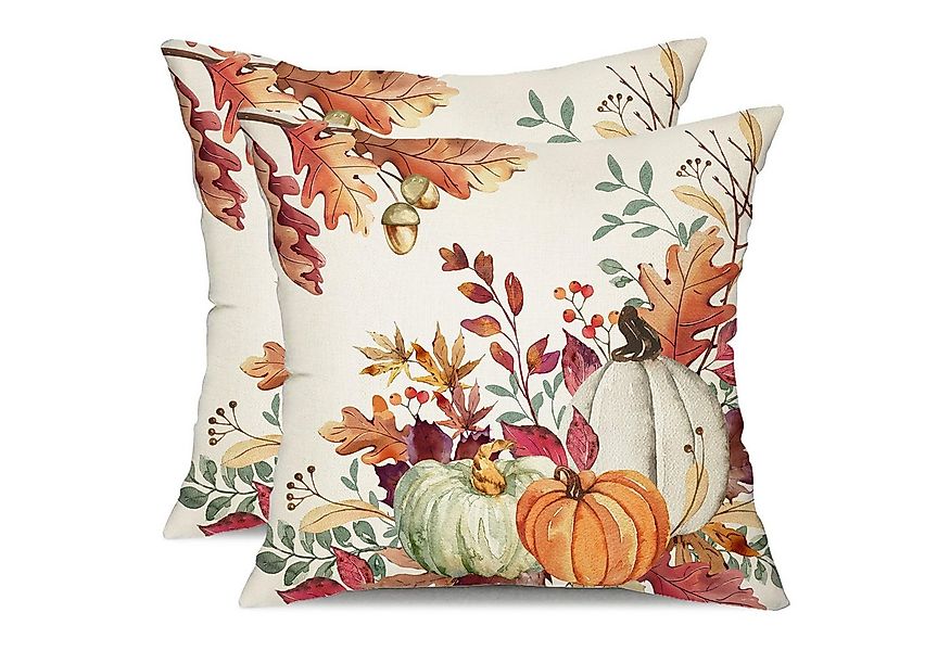 CLTYQ Kissenbezug Herbst-Kissenbezüge,grüne Aquarell-Kürbis-Abgefallene Blä günstig online kaufen