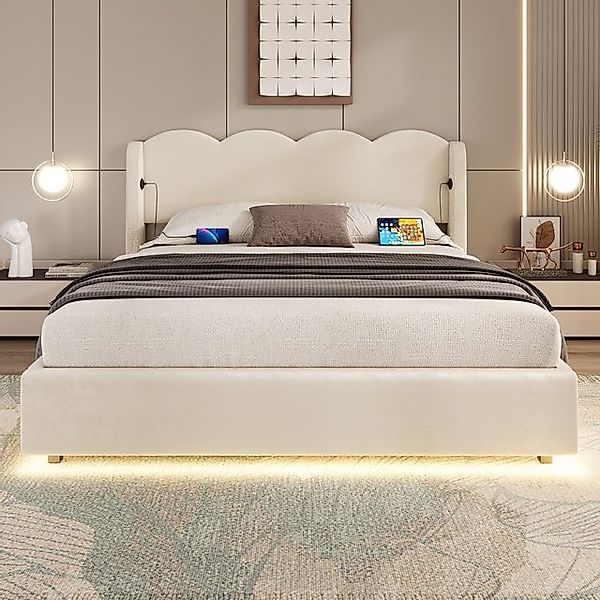 Celya Polsterbett Doppelbett mit LED-Licht und USB-Ladefunktion, Samtstoff günstig online kaufen
