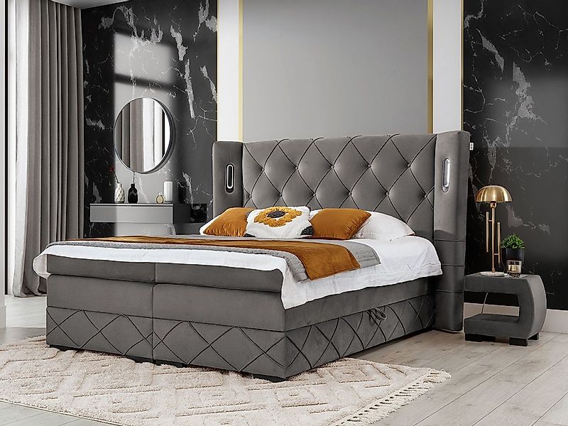 MIRJAN24 Boxspringbett Focus Lux (mit zwei Bettkästen), LED-Beleuchtung, Ho günstig online kaufen