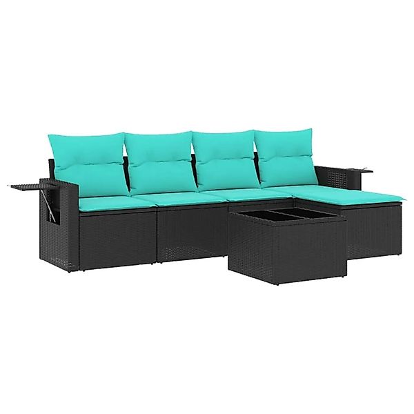 vidaXL 6-Tlg Gartensofa-Set mit Kissen Schwarz Polyrattan 3220096 günstig online kaufen