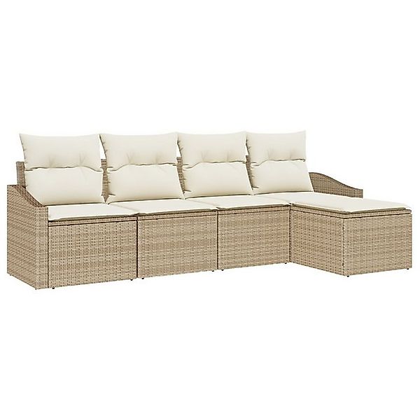 vidaXL Loungesofa 5-teiliges Garten Sofa Set mit Kissen Beige Poly Rattan, günstig online kaufen