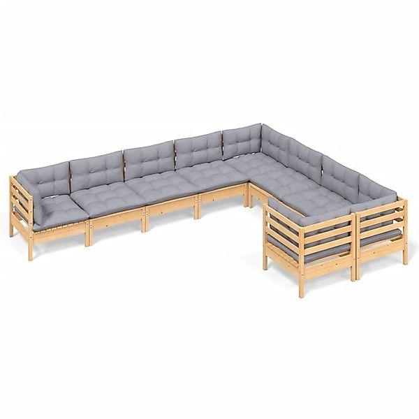 vidaXL 9-Tlg Garten-Lounge-Set mit Grauen Kissen Kiefernholz 3096982 günstig online kaufen